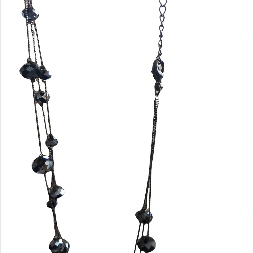 Vtg Witchy Whimsigoth 3 Strand Reflective Black‎ Beaded Necklace